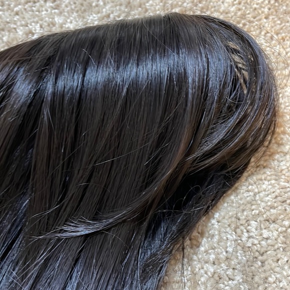 NWT 16-17”natural black brown hint straight blended human mix topper round bangs - Picture 9 of 16